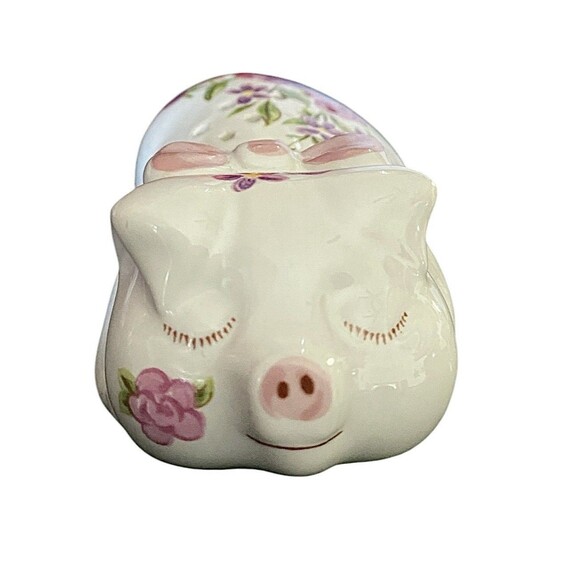 Vintage 1978 Ceramarte Avon Ceramic Pig Purple Floral Potpourri Scent Holder - Picture 3 of 9